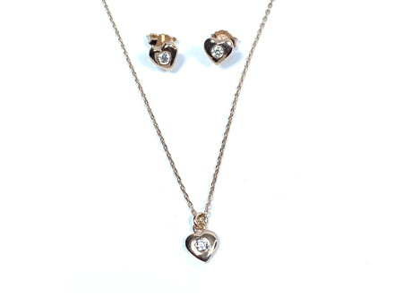 A Kids Heart Rose Gold Necklace And Earring Set Boxed.