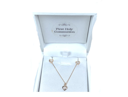 A Kids Heart Silver Gold Plated Necklace And Earring Set Boxed.