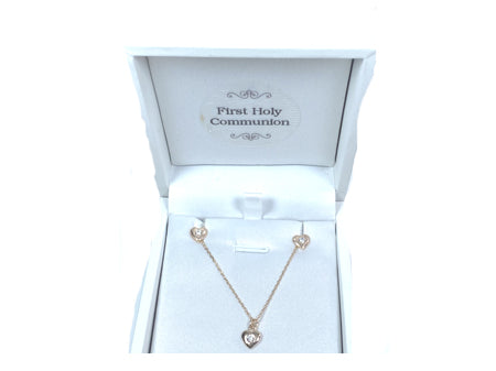 A Kids Heart Rose Gold Necklace And Earring Set Boxed.