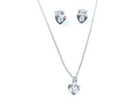 A Kids Heart Silver Necklace And Earring Set Boxed.
