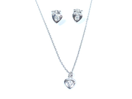 A Kids Heart Silver Necklace And Earring Set Boxed.