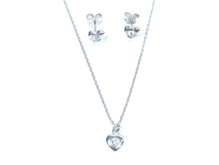 A Kids Heart Silver Necklace And Earring Set Boxed.