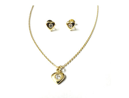 A Kids Heart Yellow Gold Silver Necklace And Earring Set