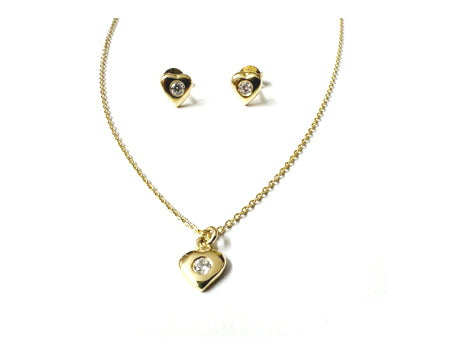 A Kids Heart Silver Gold Plated Necklace And Earring Set Boxed.