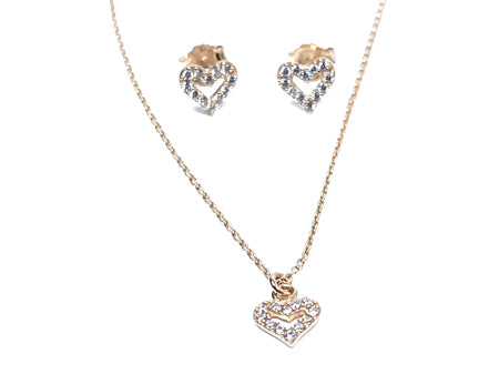 A Kids Heart Rose Gold Necklace And Earring Set Boxed.