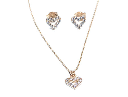 A Kids Heart Rose Gold Necklace And Earring Set Boxed.