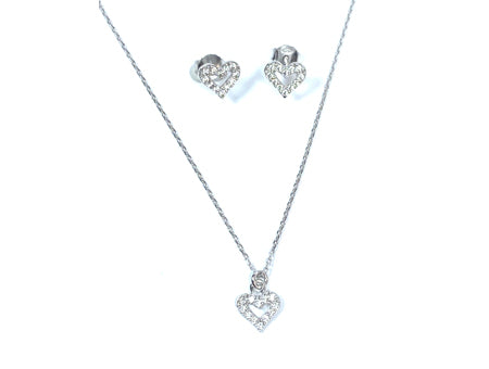 A Kids Heart Silver Necklace And Earring Set Boxed.