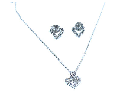 A Kids Heart Silver Necklace And Earring Set Boxed.