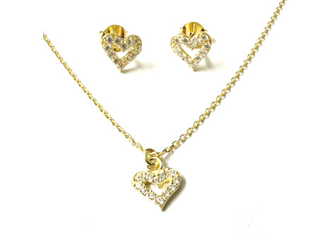 A Kids Heart Silver Gold Plated Necklace And Earring Set