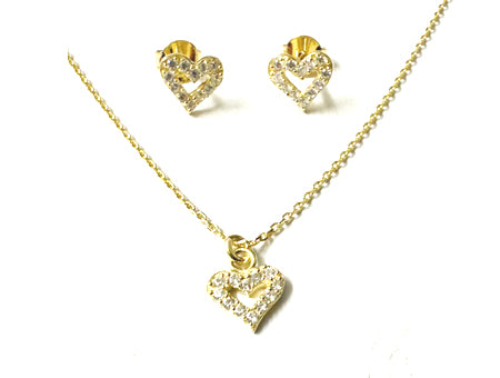 A Kids Heart Silver Gold Plated Necklace And Earring Set Boxed.