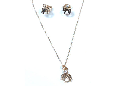 A Kids Angel Rose Gold Necklace And Earring Set Boxed.