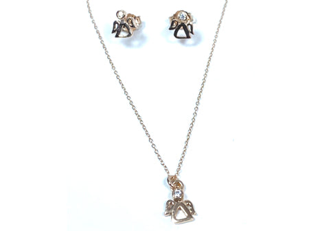 A Kids Angel Rose Gold Necklace And Earring Set Boxed.