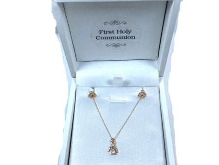 A Kids Angel Rose Gold Necklace And Earring Set Boxed.