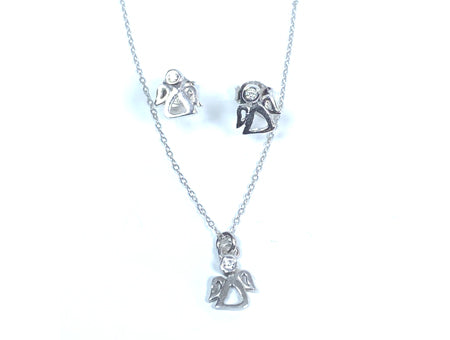 A Kids Silver Angel Gold Necklace And Earring Set Boxed.