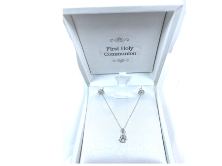 A Kids Silver Angel Gold Necklace And Earring Set Boxed.