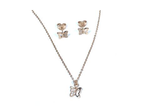 A Kids Butterfly Silver Rose Plated Necklace And Earring Set Boxed.