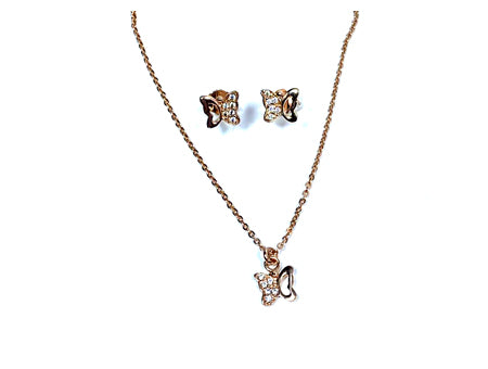 A Kids Butterfly Silver Rose Plated Necklace And Earring Set Boxed.