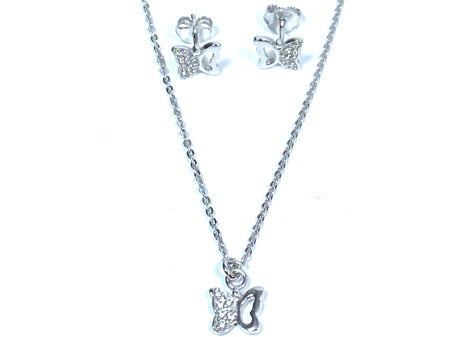 A Kids Butterfly Silver Necklace And Earring Set Boxed.