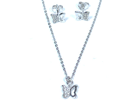 A Kids Butterfly Silver Necklace And Earring Set Boxed.
