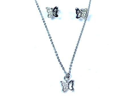 A Kids Butterfly Silver Necklace And Earring Set Boxed.