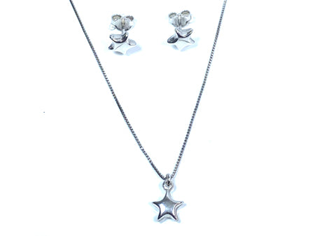 A Kids Silver Star Design Necklace And Earring Set Boxed.