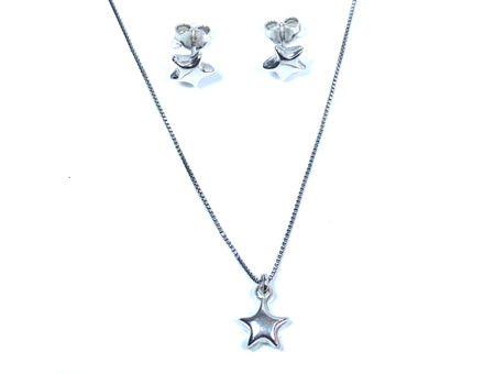 A Kids Silver Star Design Necklace And Earring Set Boxed.