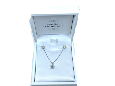 A Kids Silver Gold Plated Star Design Necklace And Earring Set Boxed.