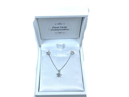 A Kids Silver Gold Plated Star Design Necklace And Earring Set Boxed.