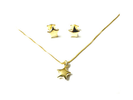 A Kids Silver Gold Plated Star Design Necklace And Earring Set Boxed.