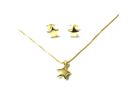 A Kids Silver Gold Plated Star Design Necklace And Earring Set Boxed.