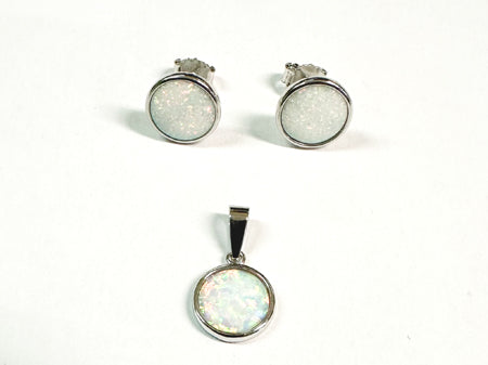 Opal Silver Pendant And Earring Set