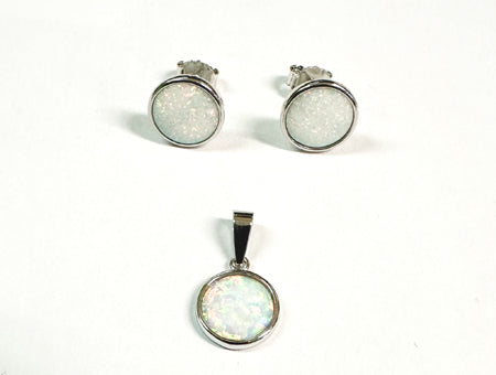Opal Silver Pendant And Earring Set