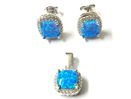 Blue Opal And Cz Pendant