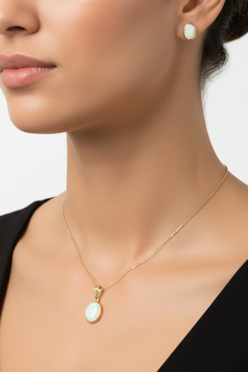 Opal Yellow Plated Silver Pendant & Earring Set