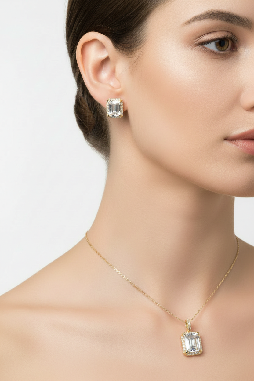 Silver With Yellow Gold Plated Cz Set Chained