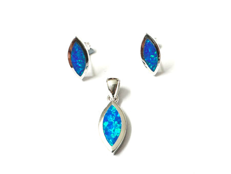 Blue Opal And Cz Pendant And Earring Set