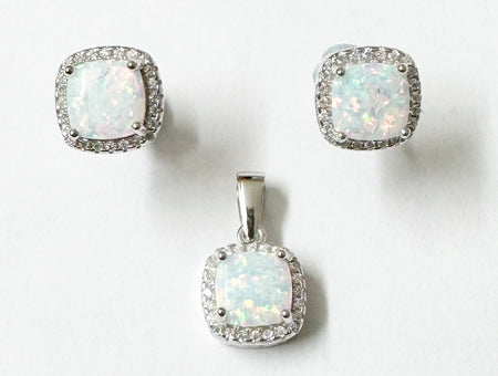 Opal And Cz Pendant And Earring set