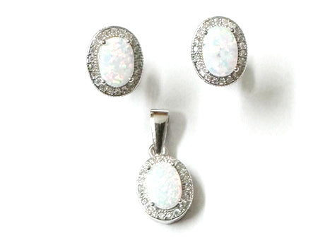 Opal And Cz Pendant And Earring set