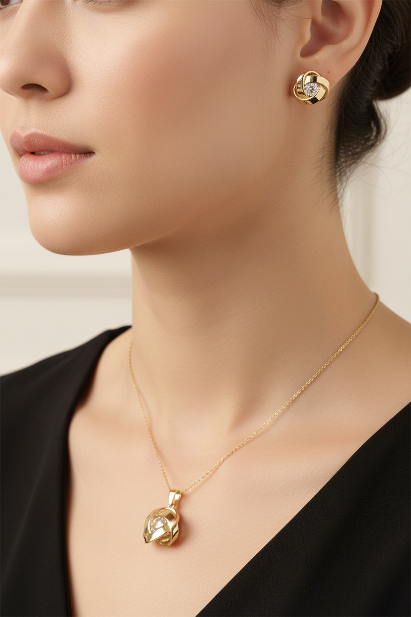 Silver With Yellow Gold Plated Cz Set