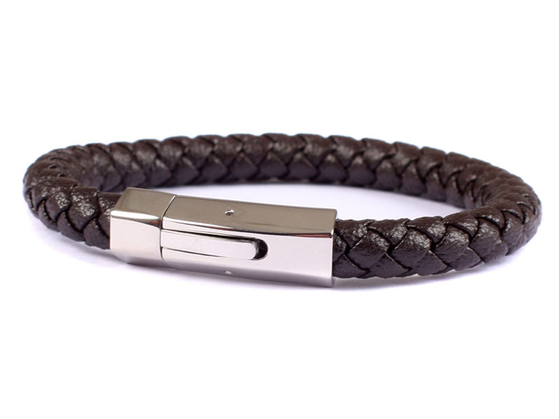 Leather Stainless Steel Bracelet BROWN