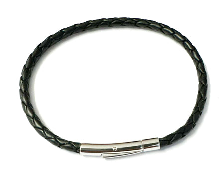 Black Leather Stainless Steel Bracelet