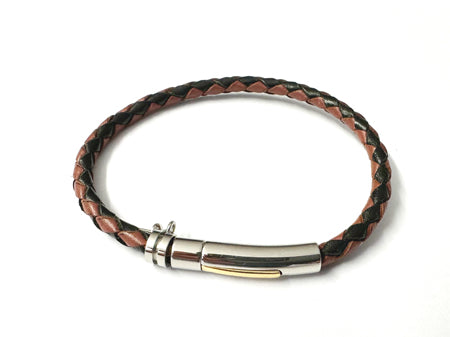 Black and Brown Leather Stainless Steel Bracelet