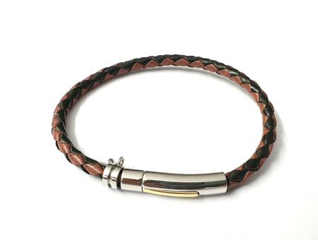 Black and Brown Leather Stainless Steel Bracelet