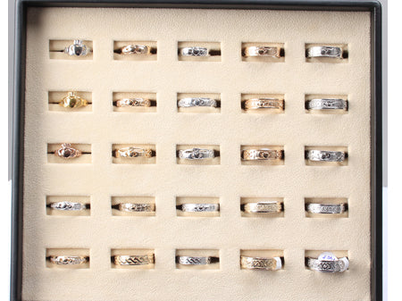Tray of Silver Rings with Rodium and Gold plating.