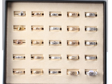 Tray of Silver Rings with Rodium and Gold plating.