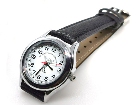 Holy Communion Silver Faced Black Leather Strap Watch Boxed.