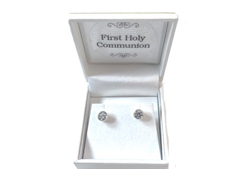 White Cz Silver 5mm Round Rubover Set Earring Boxed.