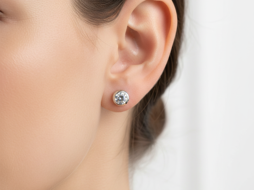 White Cz Silver 5mm Round Rubover Set Earring Boxed.