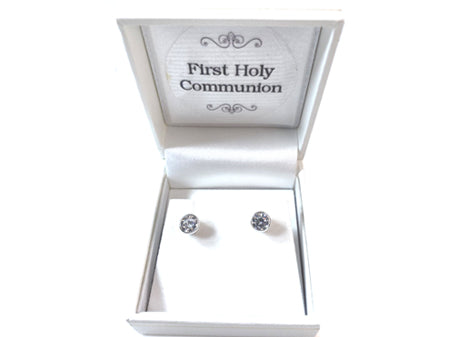 White Cz Silver 5mm Round Rubover Set Earring Boxed.