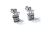 White Cz Stone Silver 5X5 mm Square Rubover Set Earring